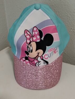 Disney Minnie Mouse Kids Glitter Baseball Hat - Pink, Teal, White